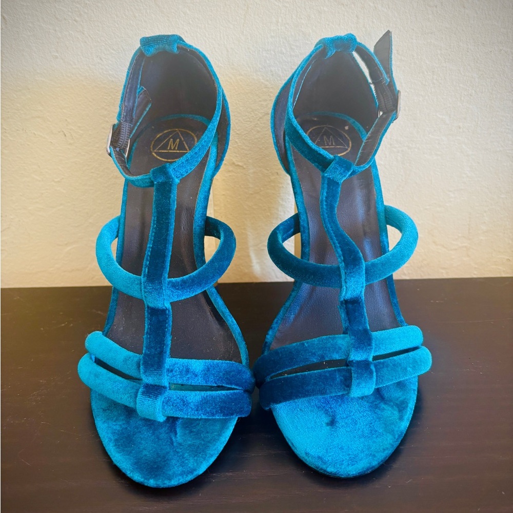 Sexy Teal Velvet Sandals Heels